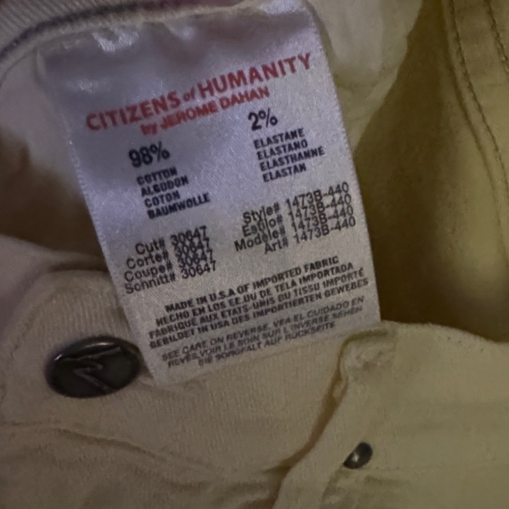 Citizens Of Humanity pastel light Yellow Skinny Jeans size 26 women’s pants - Picture 6 of 8